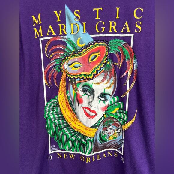 Vintage Mardi Gras New Orleans T-Shirt Festival Size Large 90’s Single Stitch - Picture 2 of 6
